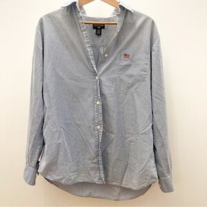 Polo Jeans Co Ralph Lauren 100% Cotton Vertical Striped Americana Button Down L